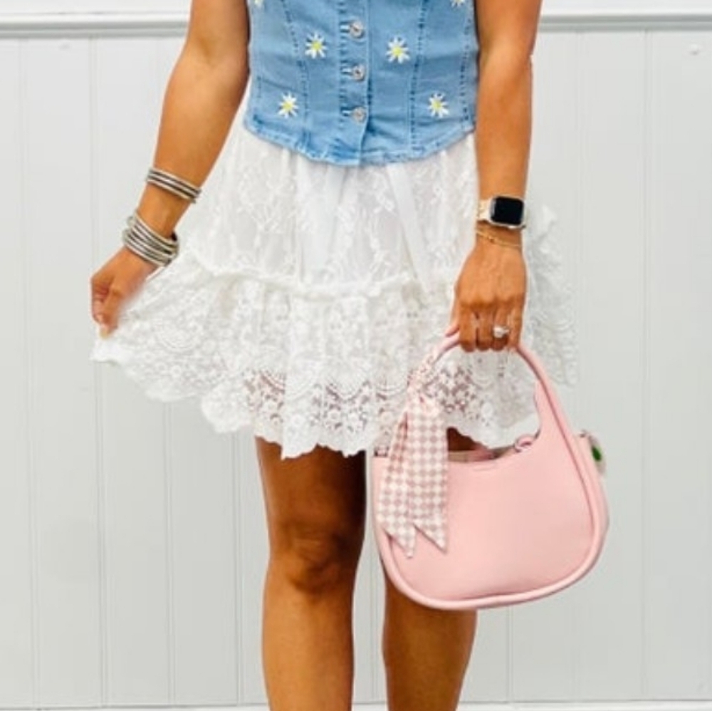 White Floral Lace Ruffle Skirt - Picture 3 of 8